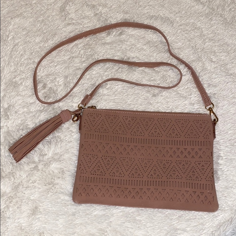 Pink suede cross body purse / clutch